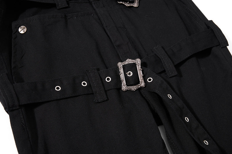 Yiaknis Black Flared Jeans with Buckle Leg Straps