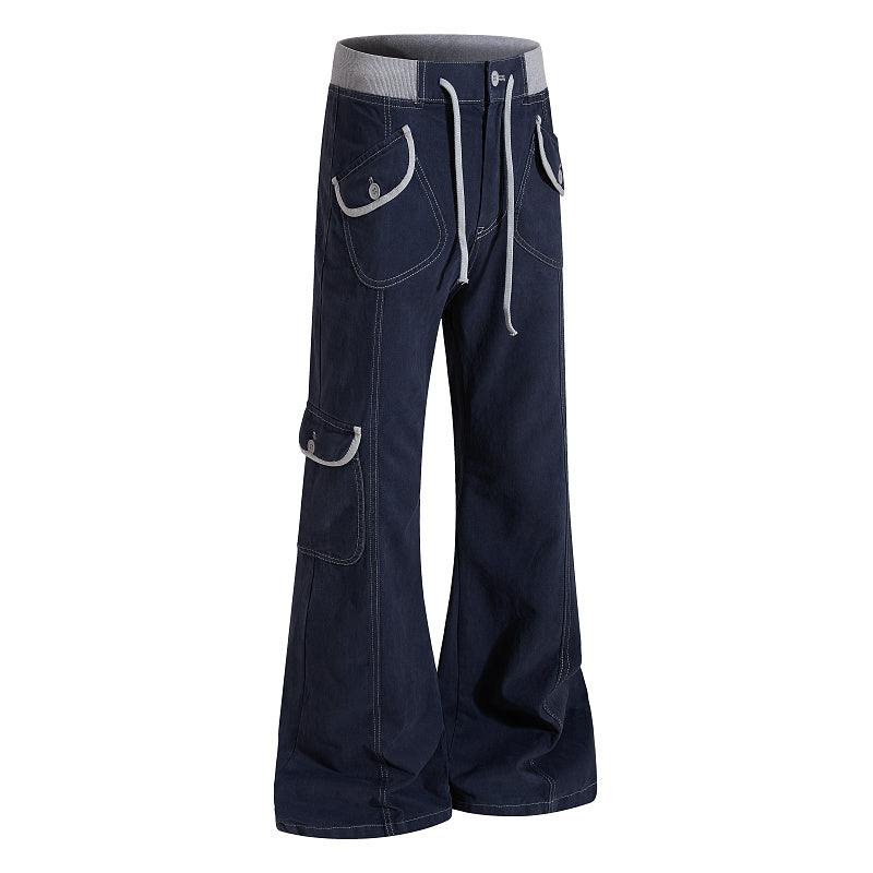 Yiaknis Flared Trousers, Drawstring Waist, Beige and Navy – photo 10