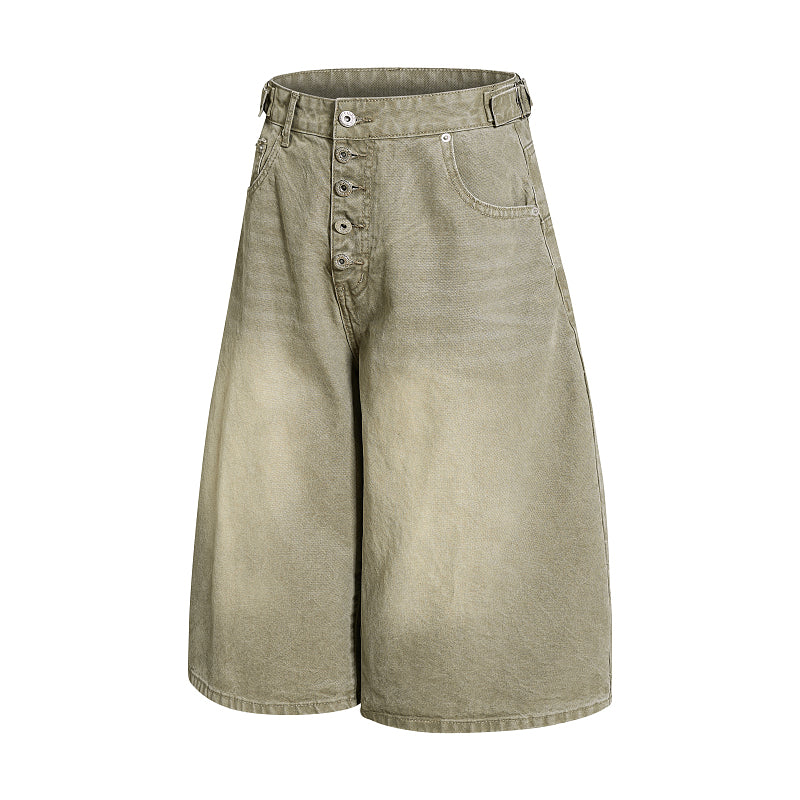 Yiaknis Wide-Leg Cropped Denim Trousers, Button Fly, Blue and Khaki – photo 10