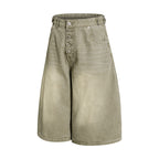 Yiaknis Wide-Leg Cropped Denim Trousers, Button Fly, Blue and Khaki – photo 10