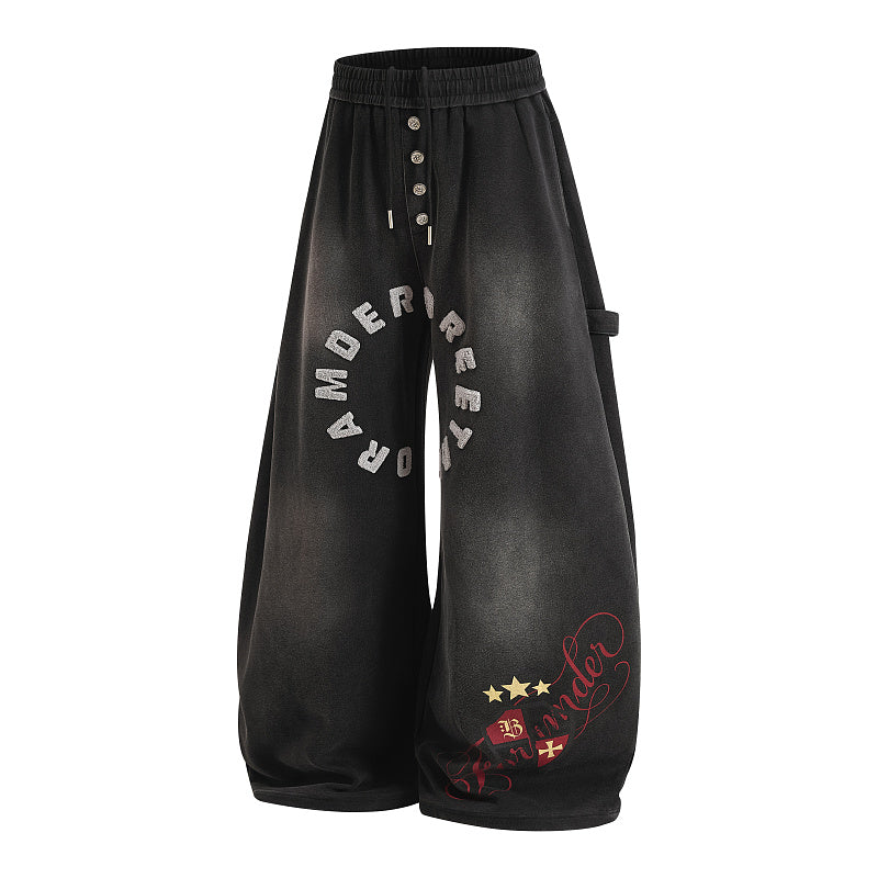 Yiaknis Wide-Leg Sweatpants, Letter Print, Light Purple and Black