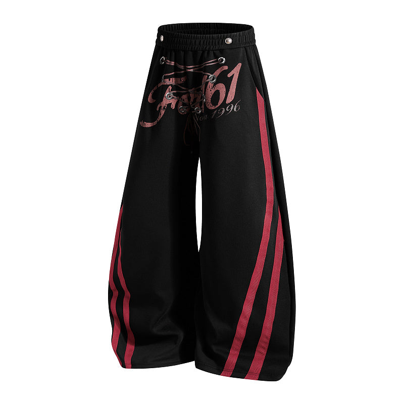 Yiaknis Wide-Leg Sweatpants, Red Side Stripes, Light Grey and Black