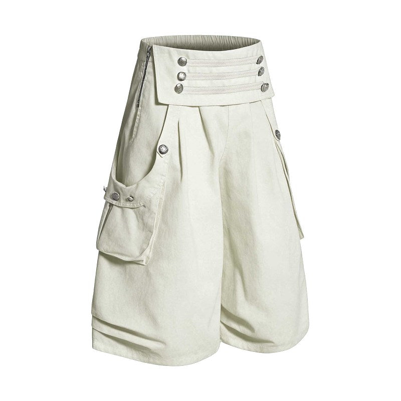 Yiaknis Wide-Leg Cropped Cargo Trousers, Zip Waistband, Black and Off White – photo 10