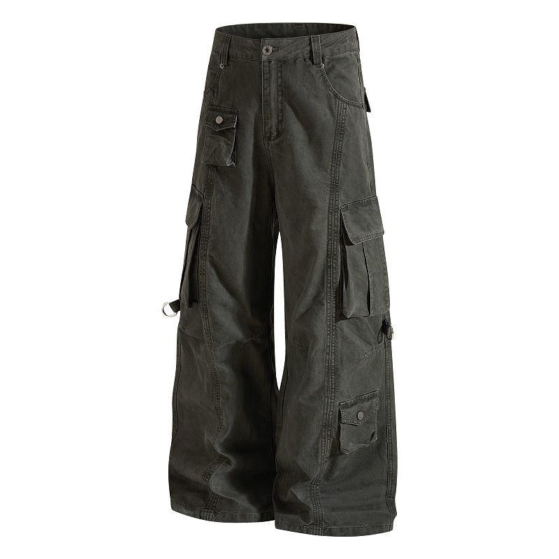 Yiaknis Wide-Leg Cargo Trousers, D-Ring Pockets, Black and Dark Green – photo 10