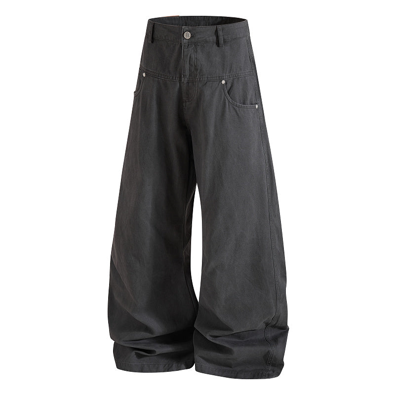 Yiaknis Wide-Leg Trousers with Diagonal Leg Seams, Navy and Dark Grey – photo 10