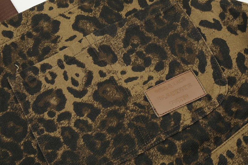 Yiaknis Leopard Print Overalls with Brown Straps
