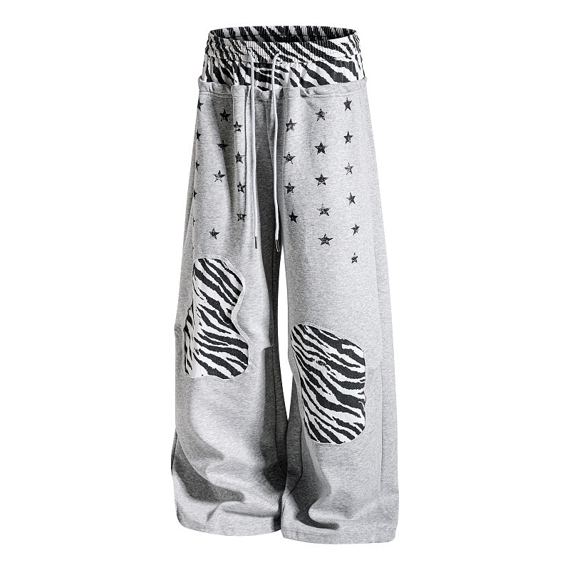 Yiaknis Wide-Leg Sweatpants, Star Print, Black and Light Grey