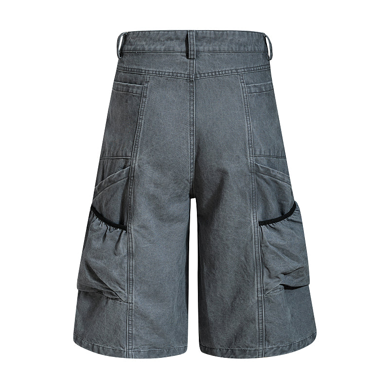 Yiaknis Wide-Leg Cropped Cargo Trousers, Mesh Panel, Blue and Grey – photo 10