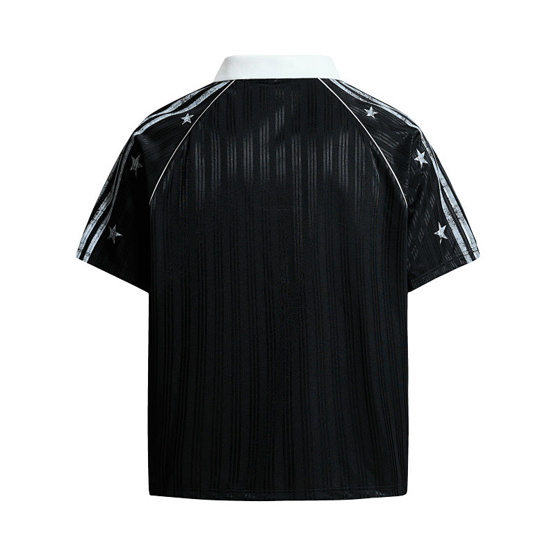 Yiaknis Men's Black and White V-Neck Polo Shirt, Script and Flag Print – photo 10