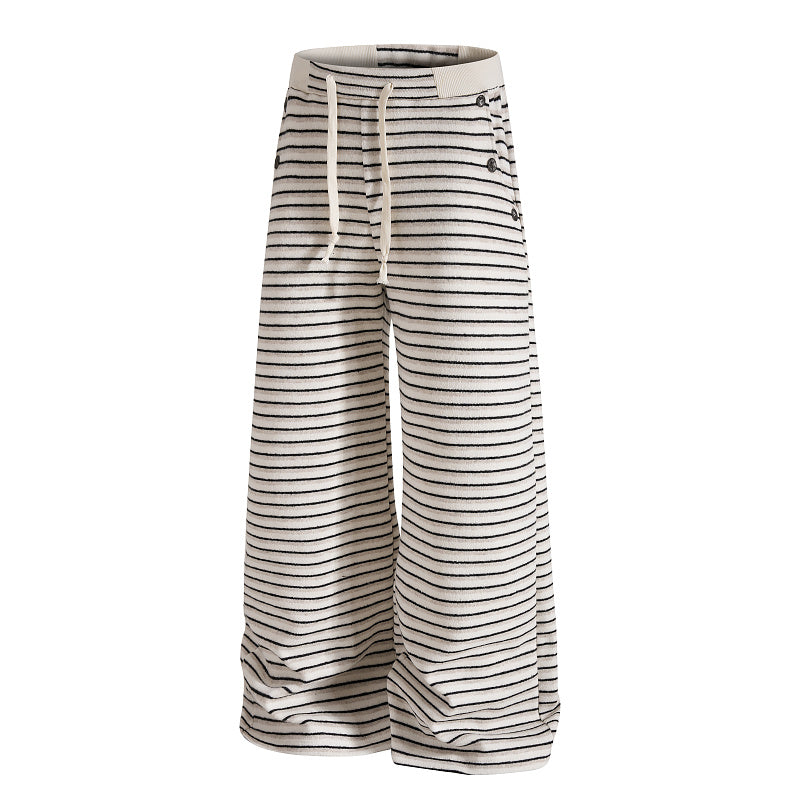 Yiaknis Wide-Leg Striped Sweatpants, Wing Print, Blue and Beige Stripes