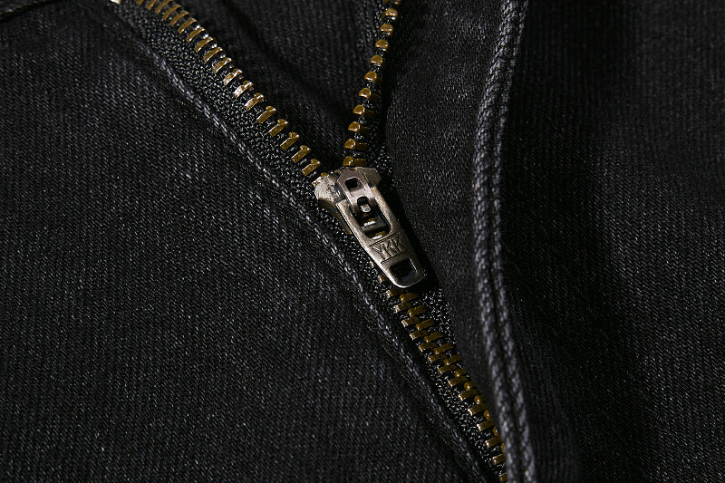 Yiaknis Black Washed Flared Jeans with Leopard Pattern, Black