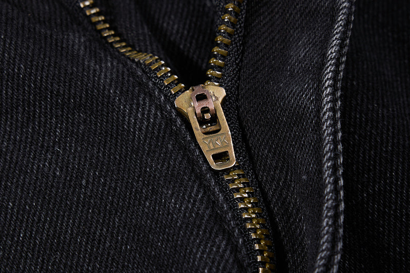 Yiaknis Black Washed Flared Jeans with Button Side Straps, Black