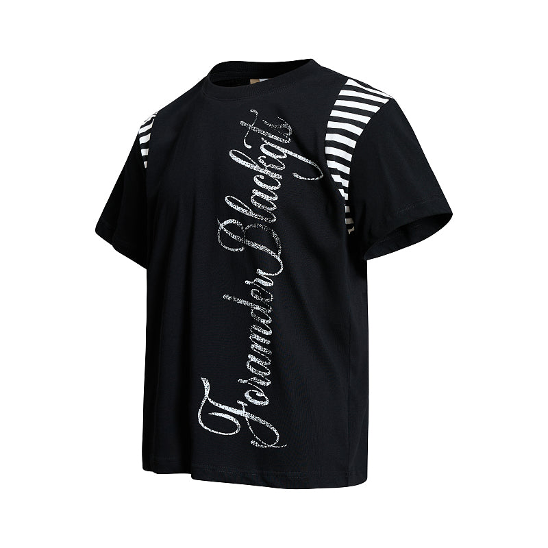 Yiaknis T-Shirt, Rhinestone Script Print, White and Black – photo 10