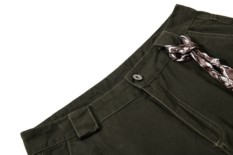 Yiaknis Wide-Leg Cargo Trousers, Snap Pockets, Dark Green and Black – photo 10