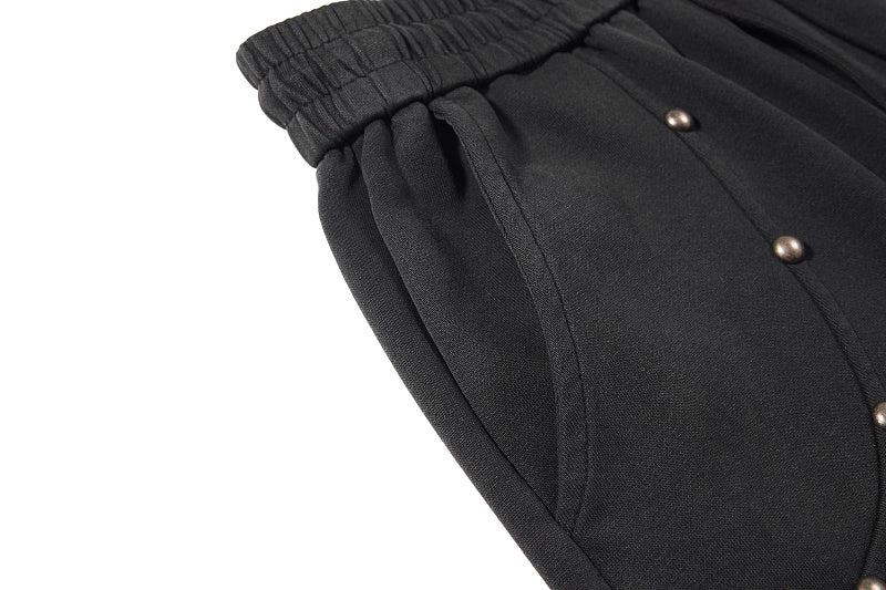 Yiaknis Wide-Leg Sweatpants with Punk Letter Print and Studs, Black