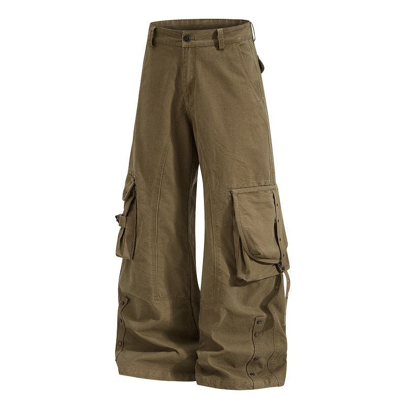 Yiaknis Wide-Leg Cargo Trousers, Pocket Straps, Dark Green and Khaki – photo 10