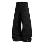 Yiaknis Wide-Leg Trousers with Button Fly and Flap Pockets, Khaki and Black – photo 10