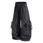 Yiaknis Baggy Wide-Leg Trousers, Drawstring Waist, Khaki and Dark Grey – photo 10