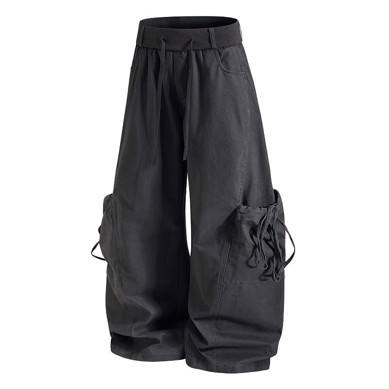 Yiaknis Baggy Wide-Leg Trousers, Drawstring Waist, Khaki and Dark Grey – photo 10