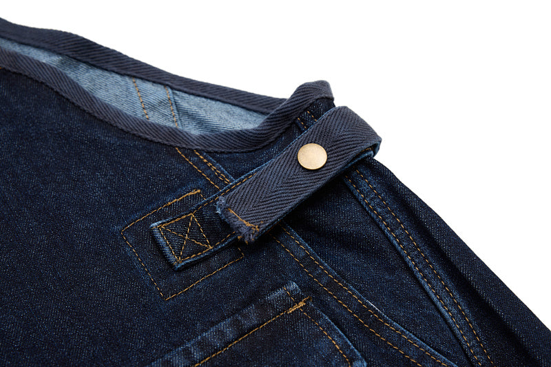 Yiaknis Dark Blue Denim Overalls with Zip and Cargo Pockets