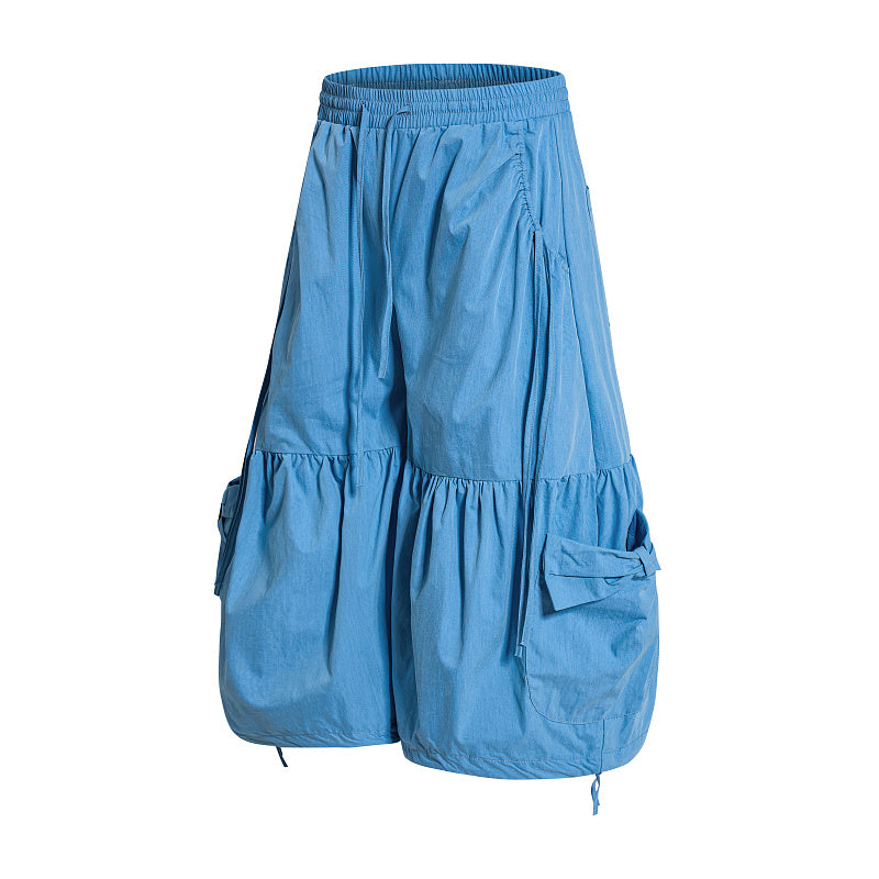 Yiaknis Wide-Leg Cropped Trousers, Elastic Waist, Grey and Blue – photo 10
