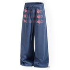 Yiaknis Wide-Leg Sweatpants with Button and Line Print, Pink and Blue – photo 10