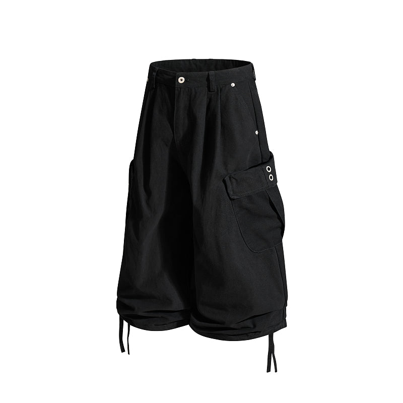 Yiaknis Cropped Cargo Trousers, Drawstring Hems, Blue and Black – photo 10