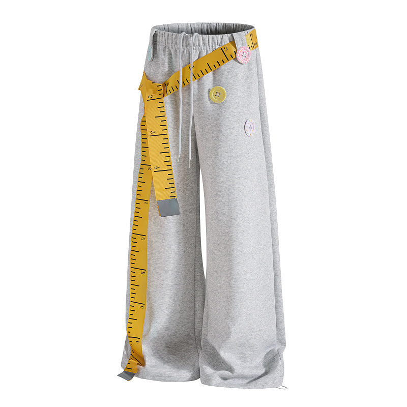 Yiaknis Wide-Leg Sweatpants, Colourful Buttons, Black and Light Grey