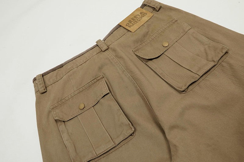 Yiaknis Wide-Leg Cargo Trousers with Flap Pockets, Khaki and Dark Grey – photo 10