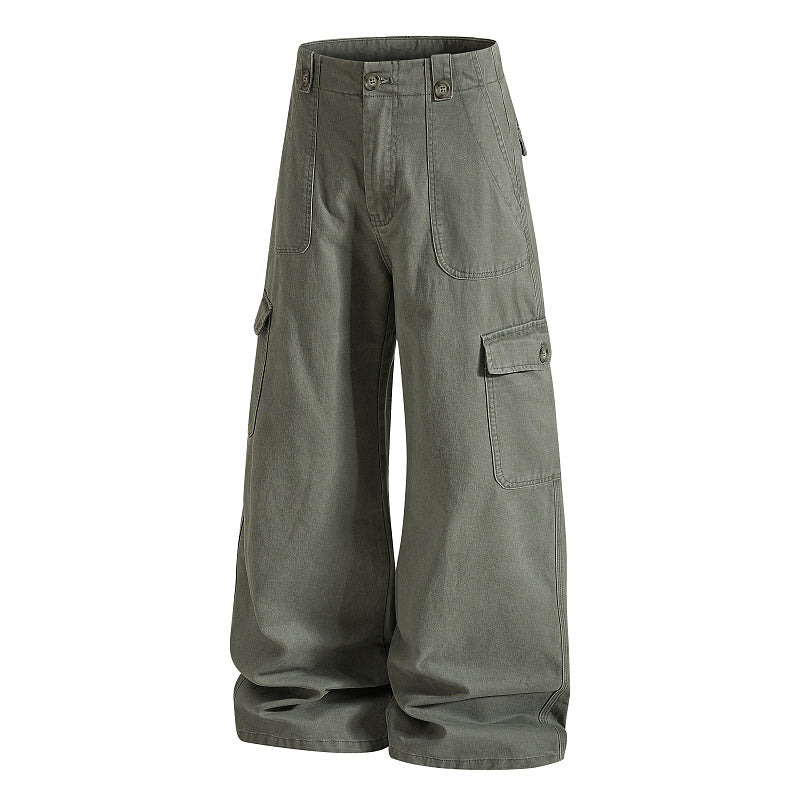 Yiaknis Wide-Leg Cargo Trousers with Button Front, Navy and Grey Green – photo 10