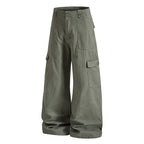 Yiaknis Wide-Leg Cargo Trousers with Button Front, Navy and Grey Green – photo 10