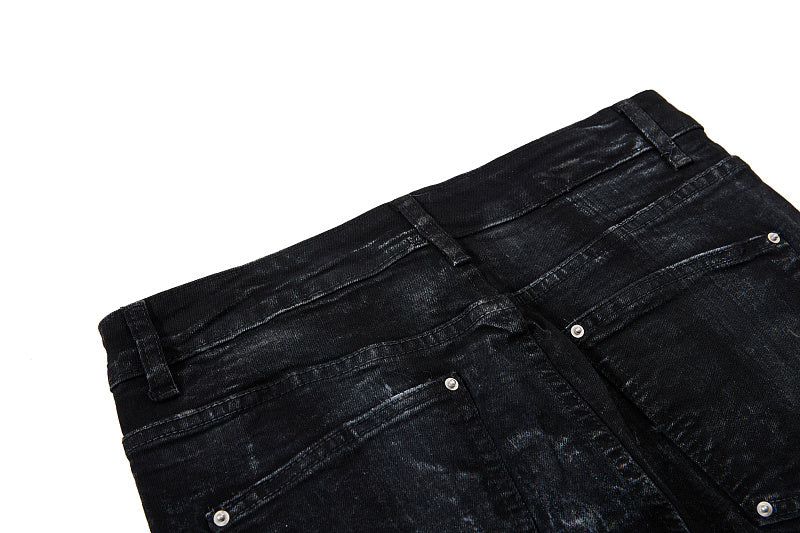 Yiaknis Black Washed Flared Jeans with Leg Studs