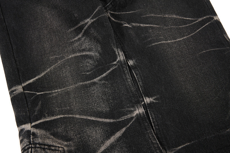 Yiaknis Black Washed Flared Jeans with Lace-Up Legs