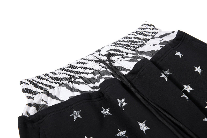 Yiaknis Wide-Leg Sweatpants, Star Print, Black and Light Grey