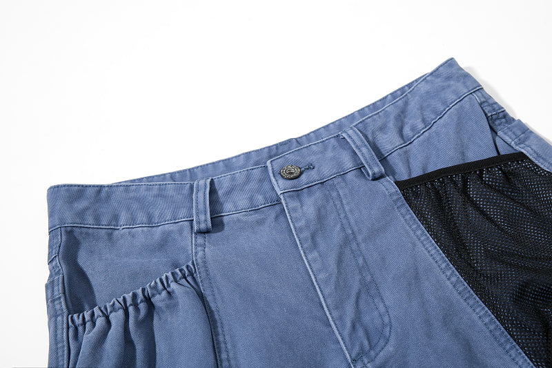 Yiaknis Wide-Leg Cropped Cargo Trousers, Mesh Panel, Blue and Grey – photo 11