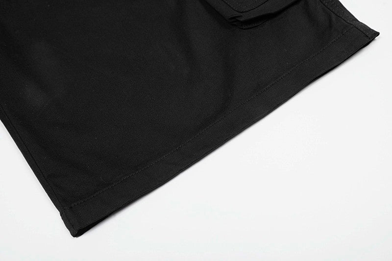 Yiaknis Black Wide-Leg Cargo Capri Pants with Side Pockets