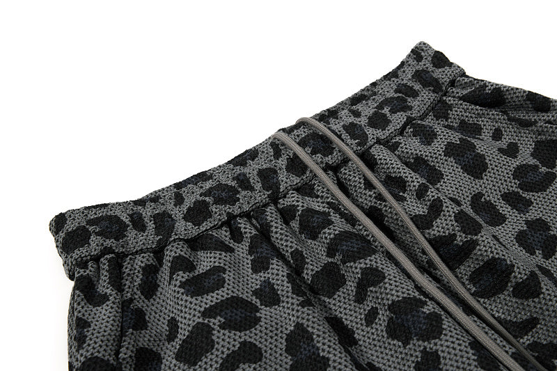 Yiaknis Leopard Print Sweatpants, Embroidered Patch, Grey and Blue