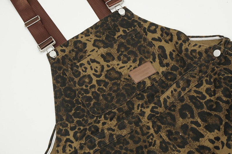 Yiaknis Leopard Print Overalls with Brown Straps