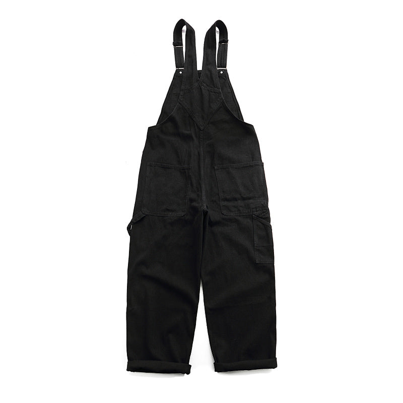 Yiaknis Wide-Leg Denim Overalls, Adjustable Straps, Blue and Black