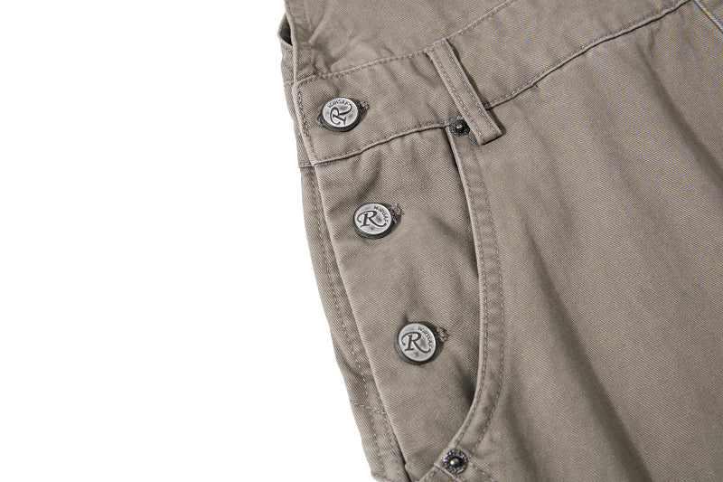Yiaknis Curved-Leg Overalls with Button Sides - Beige, Army Green