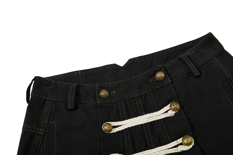 Yiaknis Wide-Leg Trousers with Rope Front Lacing, Black and Beige – photo 11