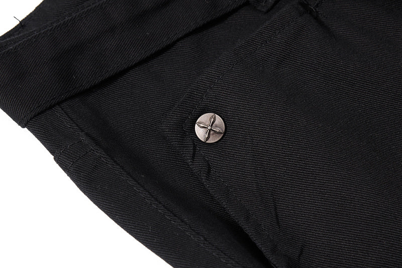 Yiaknis Black Flared Jeans with Buckle Leg Straps