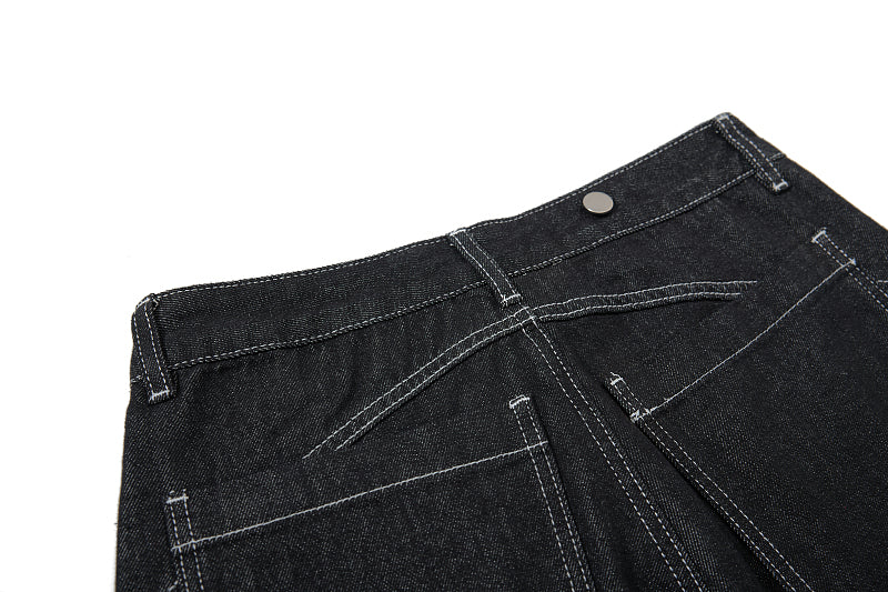 Yiaknis Black Denim Overalls with Toggle Fastening - Black Denim
