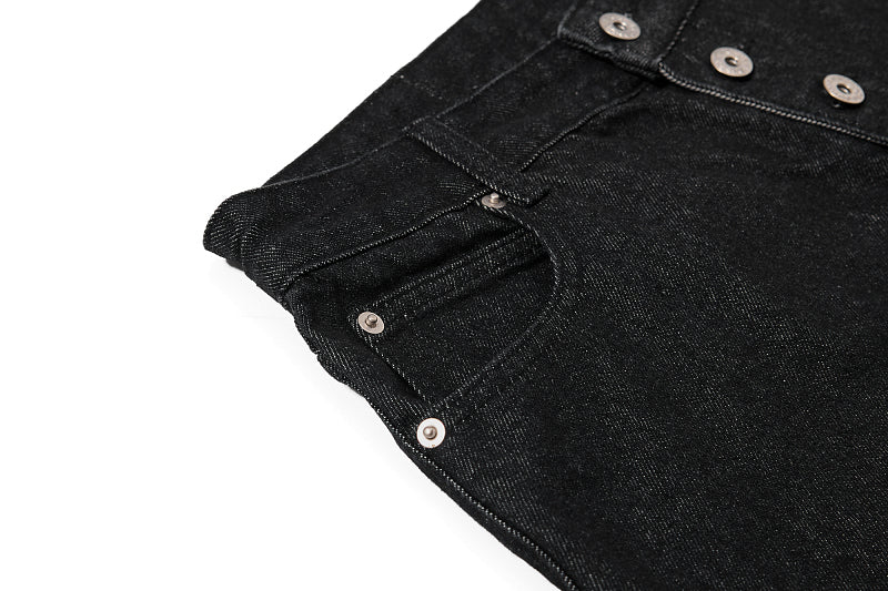 Yiaknis Wide-Leg Cropped Denim Trousers, Button Placket, Black – photo 11