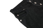 Yiaknis Wide-Leg Cropped Denim Trousers, Button Placket, Black – photo 11