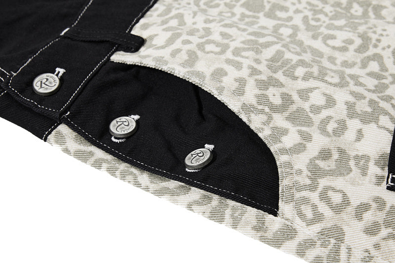 Yiaknis Leopard Print Overalls with Black Bib and Adjustable Straps