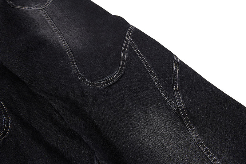 Yiaknis Black Washed Curved-Leg Jeans with Lace-Up Sides, Black