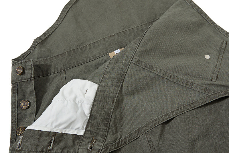 Yiaknis Wide-Leg Overalls with Zip Pockets - Grey Green, Light Beige