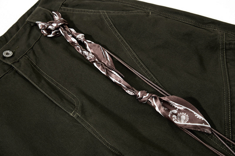 Yiaknis Wide-Leg Cargo Trousers, Snap Pockets, Dark Green and Black – photo 11