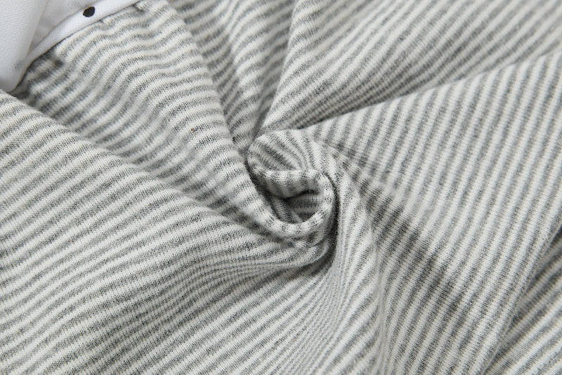 Yiaknis Polka Dot Mini Skirt, Grey Striped Underskirt, White and Grey